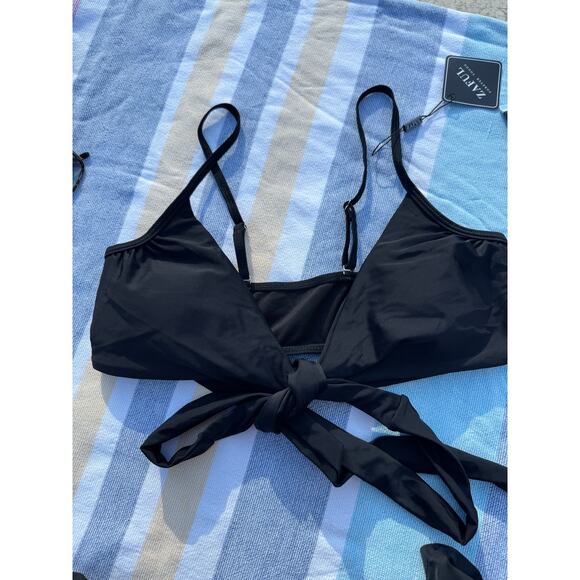 NWT, Zaful 2-Piece Black Bikini Set with Tie-Front Top & Ruched Swim Skirt, Sz M - Picture 5 of 10